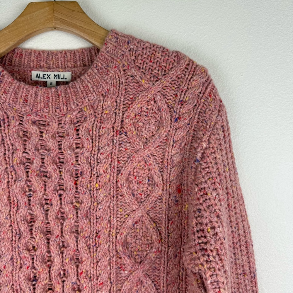Alex Mill Pink Aran Cable Knit Merino Wool Side Button Sweater Womens Small - Picture 6 of 13